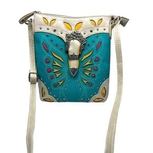 COWGIRL TRENDY teal leather crossbody bag